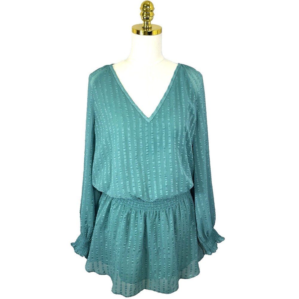 Ramy Brook Textured Smocked Mini Dress Large Tealβ Romantic Feminine Preppy Twee